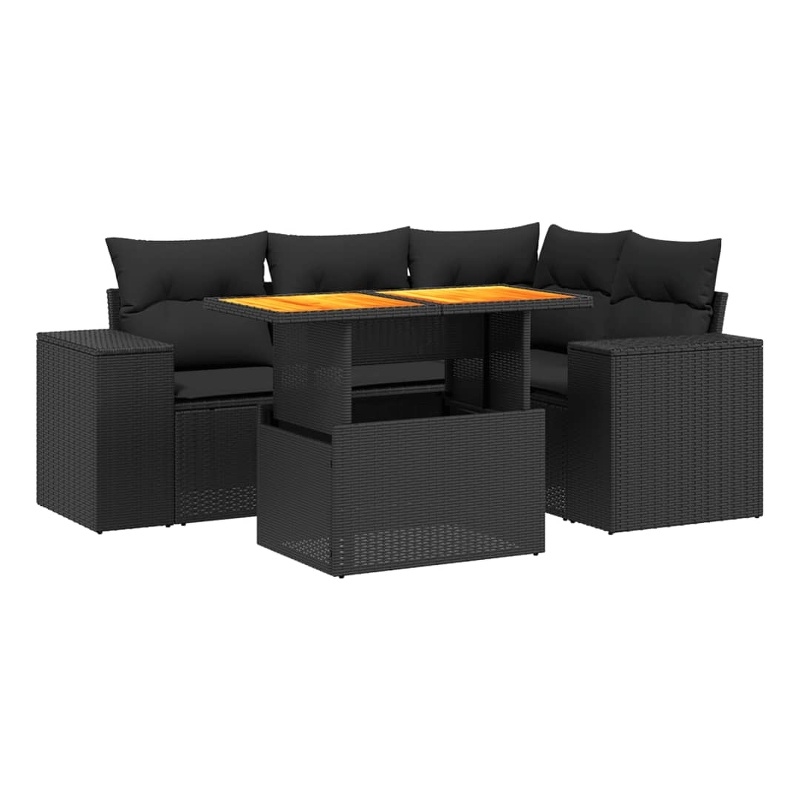 vidaXL 5 Piece Poly Rattan Sofa Set in Black