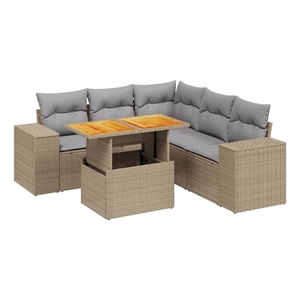vidaXL 6 Piece Solid Acacia Wood Sofa Set in Beige