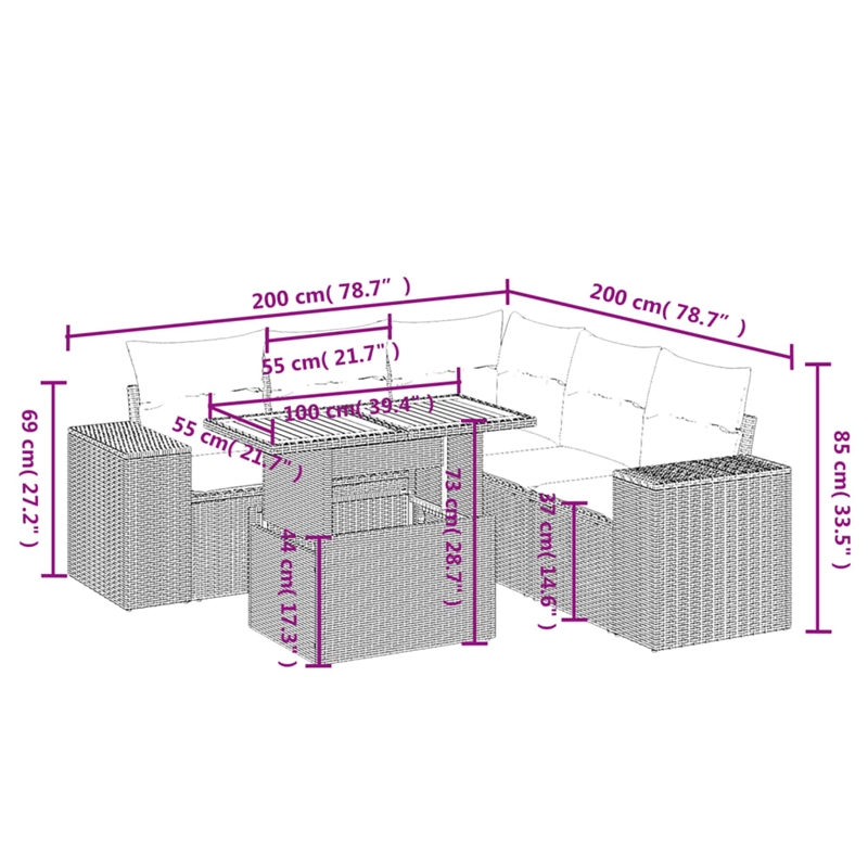 vidaXL 6 Piece Steel Sofa Set in Gray