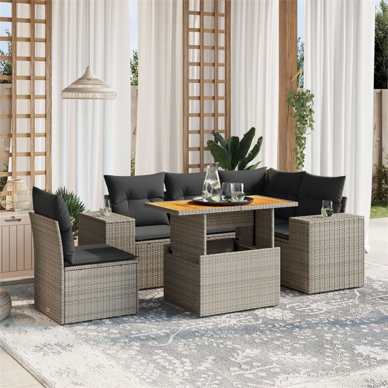 vidaXL 6 Piece Poly Rattan Sofa Set in Gray