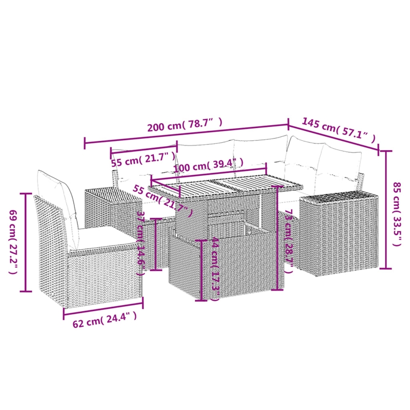 vidaXL 6 Piece Poly Rattan Sofa Set in Gray