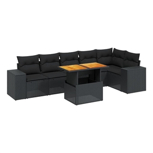 vidaXL 7 Piece Solid Acacia Wood Sofa Set in Black