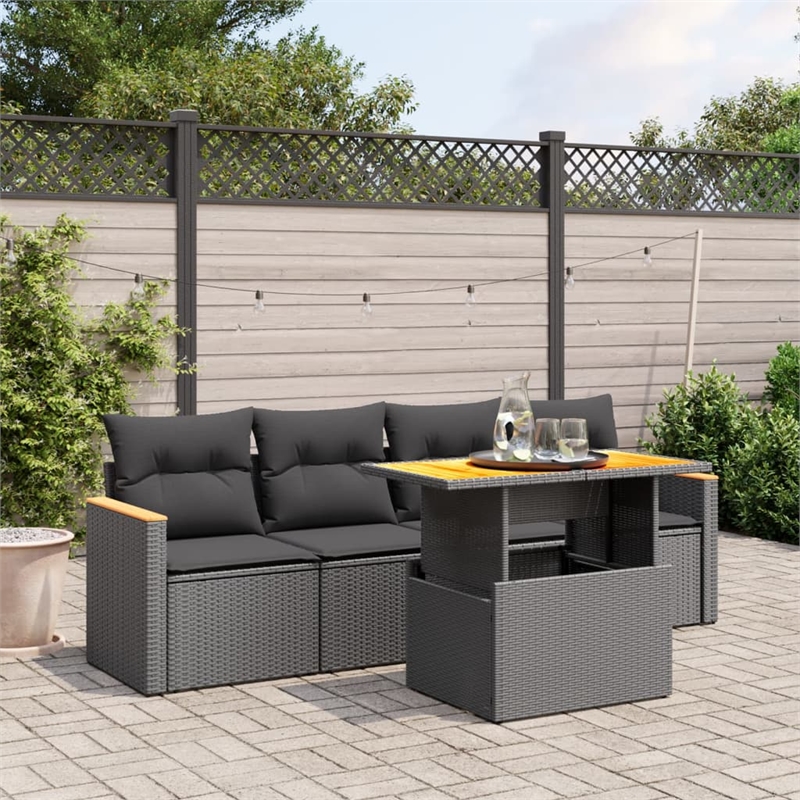 vidaXL 5 Piece Steel Small Sofa Set in Black