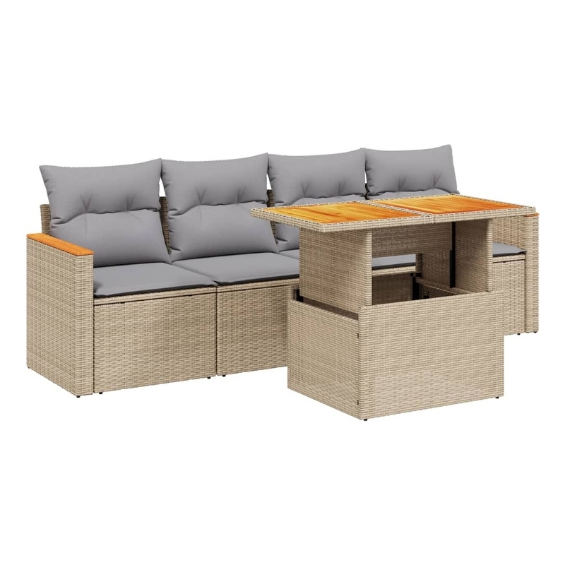 vidaXL 5 Piece Poly Rattan Sofa Set in Gray/Beige