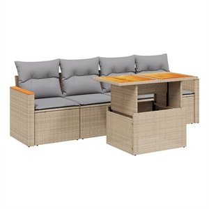 vidaXL 5 Piece Poly Rattan Sofa Set in Gray/Beige