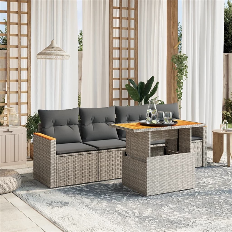 vidaXL 5 Piece Poly Rattan Sofa Set in Gray