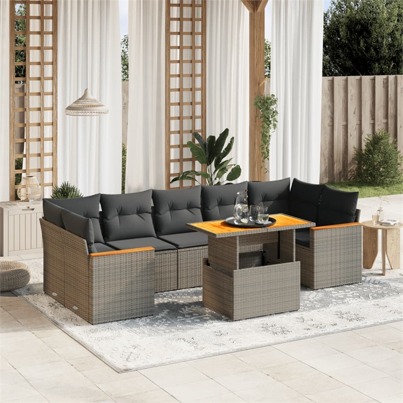 vidaXL 8 Piece Solid Acacia Wood Sofa Set in Gray