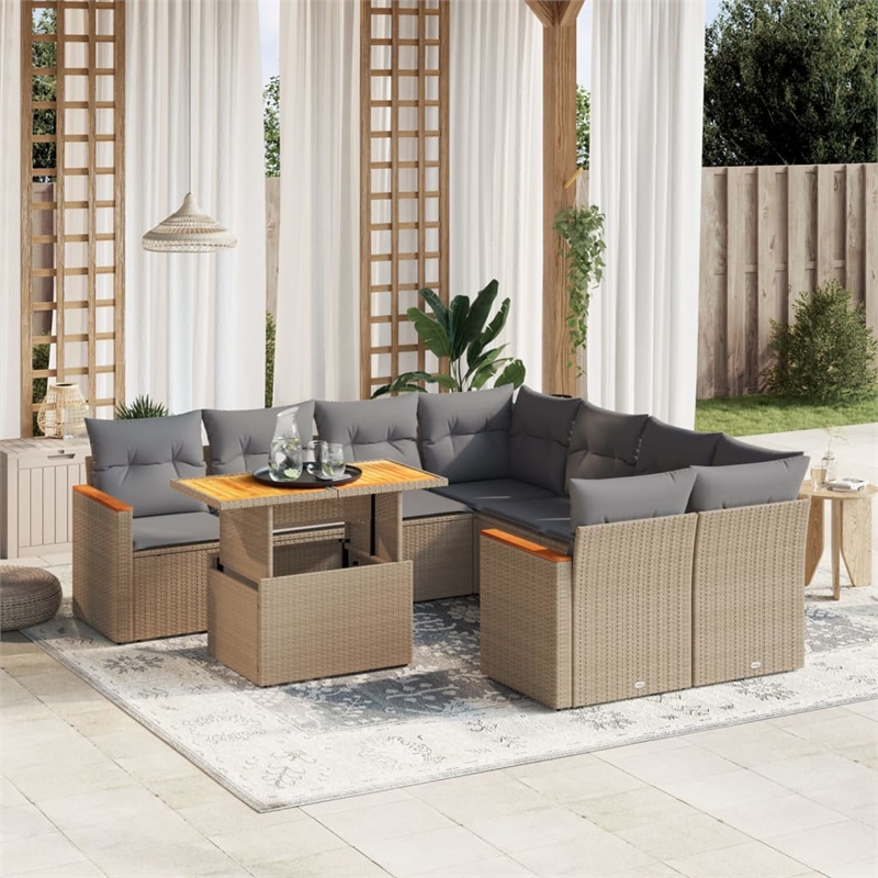 vidaXL 9 Piece Solid Acacia Wood Sofa Set in Beige