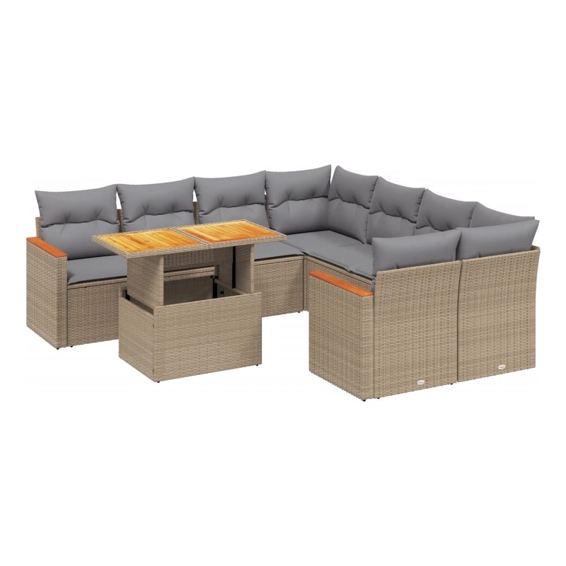 vidaXL 9 Piece Solid Acacia Wood Sofa Set in Beige