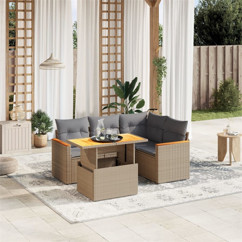 vidaXL 5 Piece Steel Sofa Set in Gray/Beige
