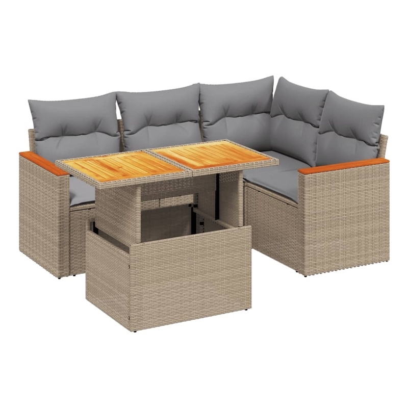 vidaXL 5 Piece Steel Sofa Set in Gray/Beige