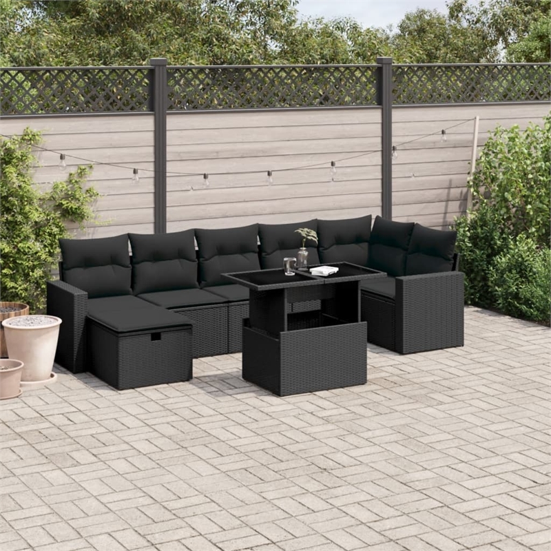 vidaXL 8 Piece Poly Rattan Sofa Set in Black