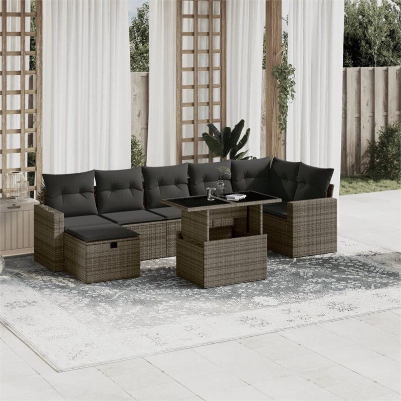 vidaXL 8 Piece Poly Rattan Sofa Set in Gray