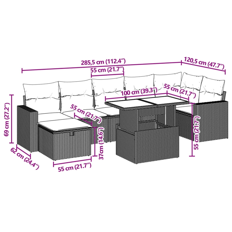 vidaXL 8 Piece Poly Rattan Sofa Set in Gray