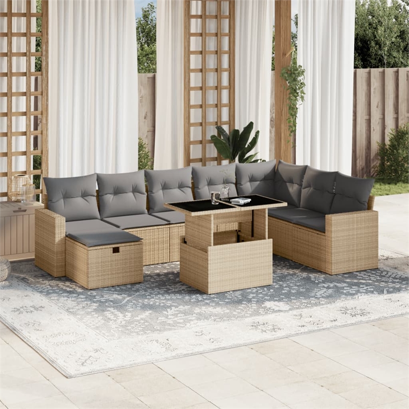 vidaXL 9 Piece Poly Rattan Patio Sofa Set