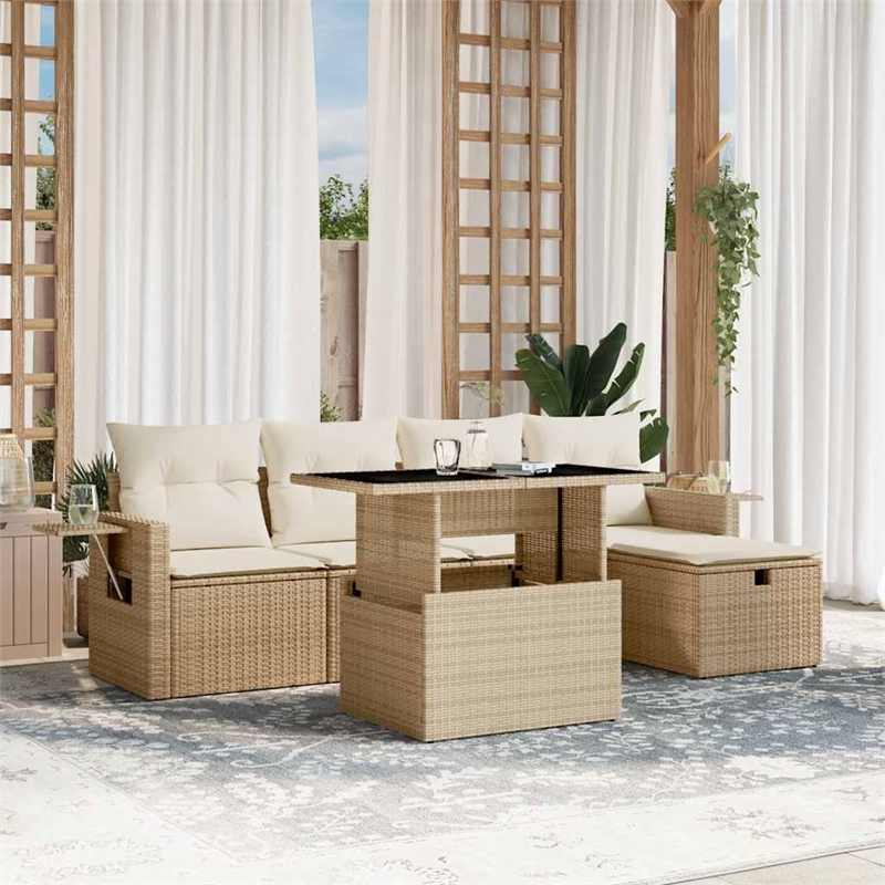 vidaXL 6 Piece Steel Sofa Set in Beige
