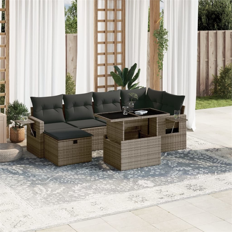 vidaXL 7 Piece Poly Rattan Sofa Set in Gray