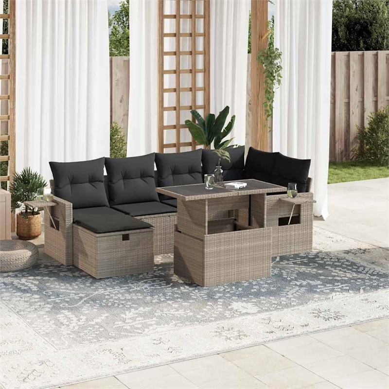 vidaXL 7 Piece Poly Rattan Sofa Set in Gray