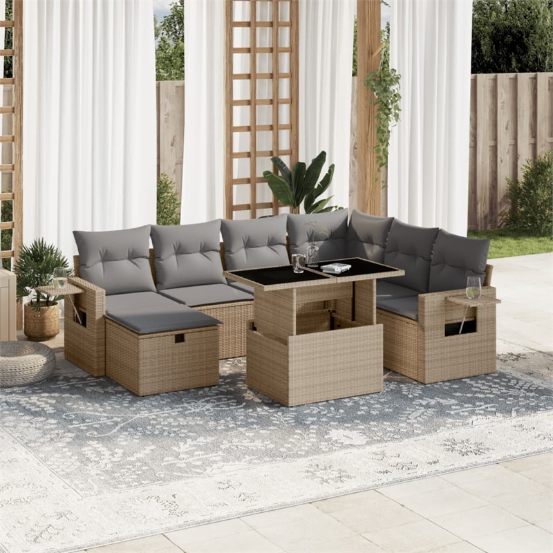 vidaXL 8 Piece Poly Rattan Sofa Set in Gray/Beige