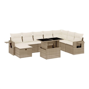 vidaXL 9 Piece Poly Rattan Sofa Set in White/Cream/Beige