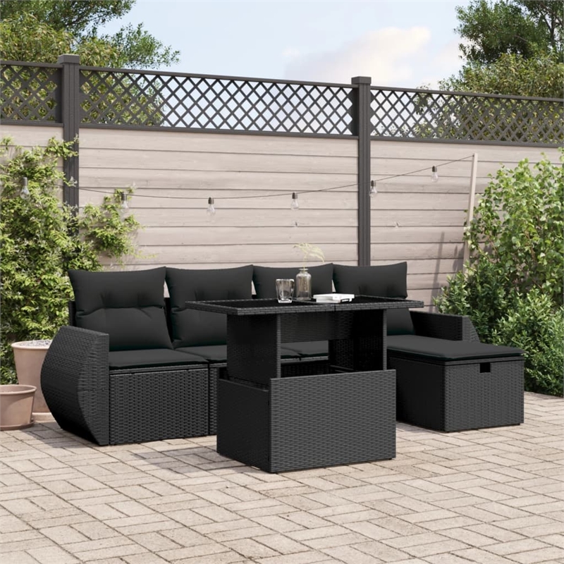 vidaXL 6 Piece Poly Rattan Sofa Set in Black