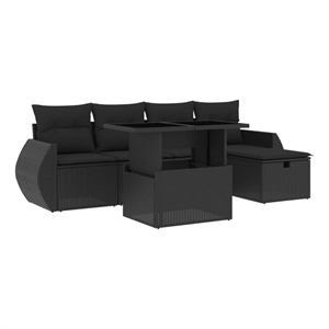 vidaXL 6 Piece Poly Rattan Sofa Set in Black
