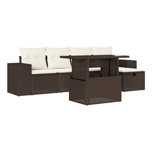 vidaXL 6 Piece Poly Rattan Sofa Set in White/Brown/Cream