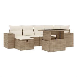 vidaXL 7 Piece Poly Rattan Sofa Set in White/Cream/Beige