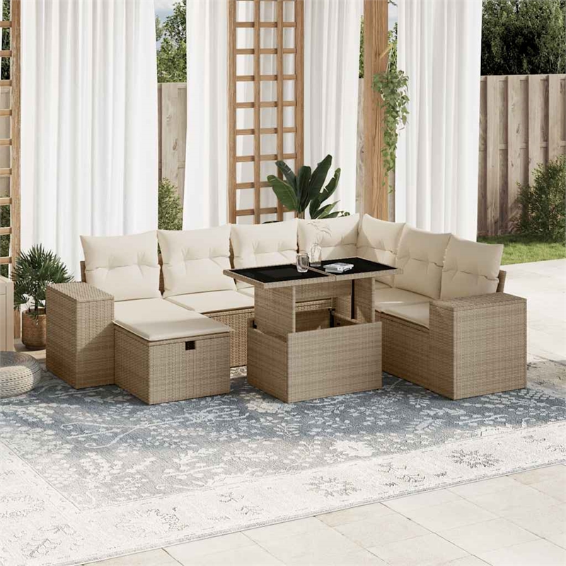 vidaXL 8 Piece Steel Sofa Set in Beige