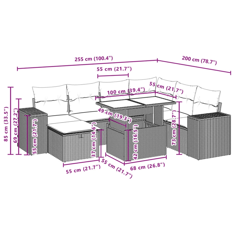 vidaXL 8 Piece Steel Sofa Set in Gray