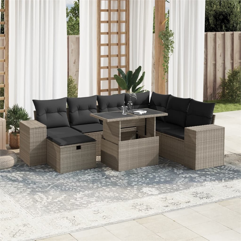 vidaXL Poly Rattan Sofa Set in Gray