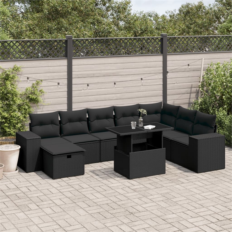 vidaXL 9 Piece Poly Rattan Sofa Set in Black