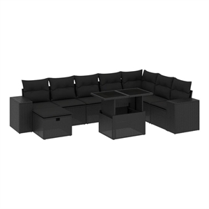 vidaXL 9 Piece Poly Rattan Sofa Set in Black
