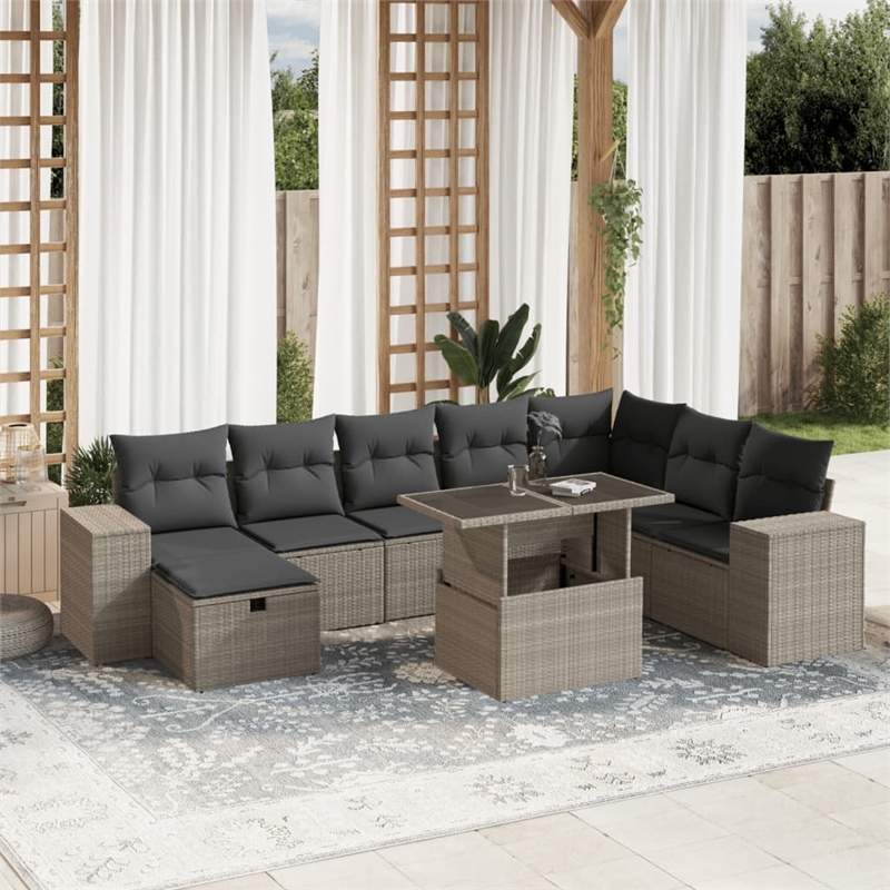vidaXL 9 Piece Poly Rattan Sofa Set in Gray