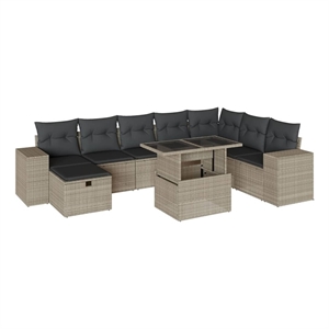 vidaXL 9 Piece Poly Rattan Sofa Set in Gray