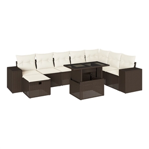 vidaXL 9 Piece Poly Rattan Sofa Set in White/Brown/Cream