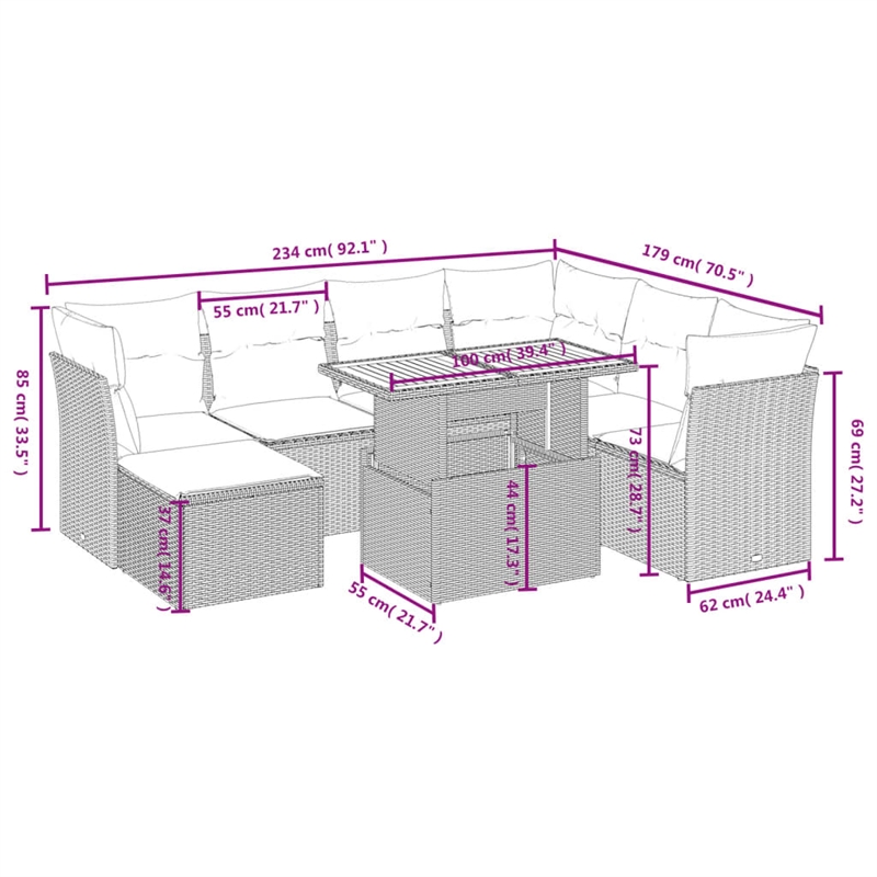 vidaXL 8 Piece Steel Medium Sofa Set in Black