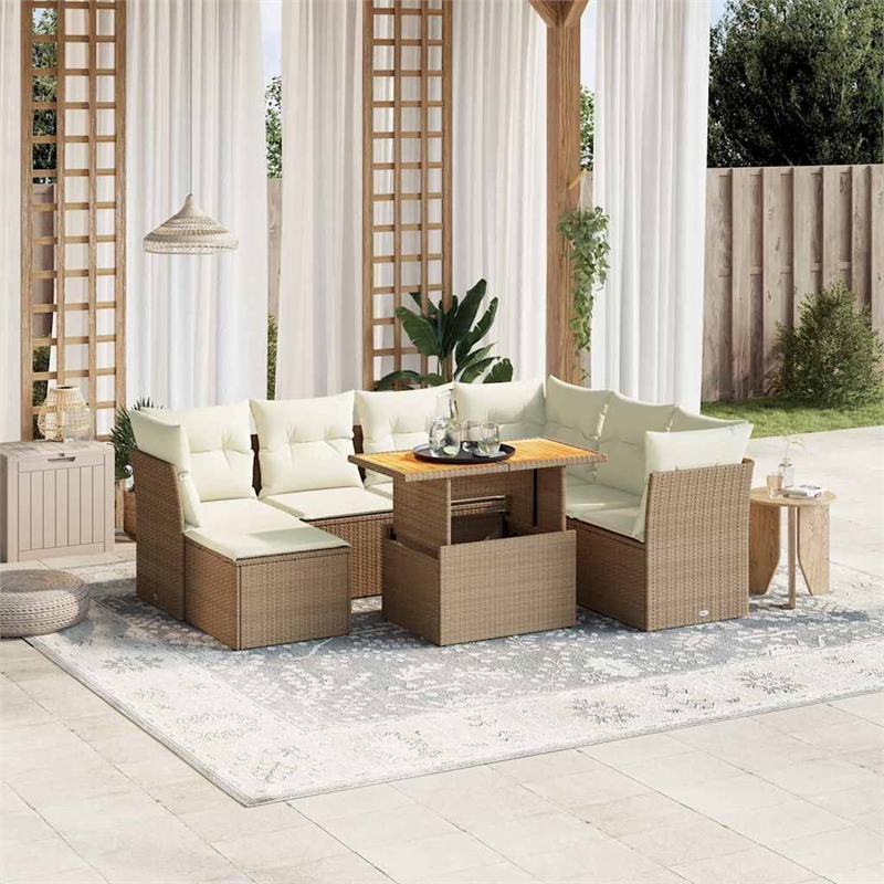 vidaXL 8 Piece Solid Acacia Wood Small Sofa Set in Beige