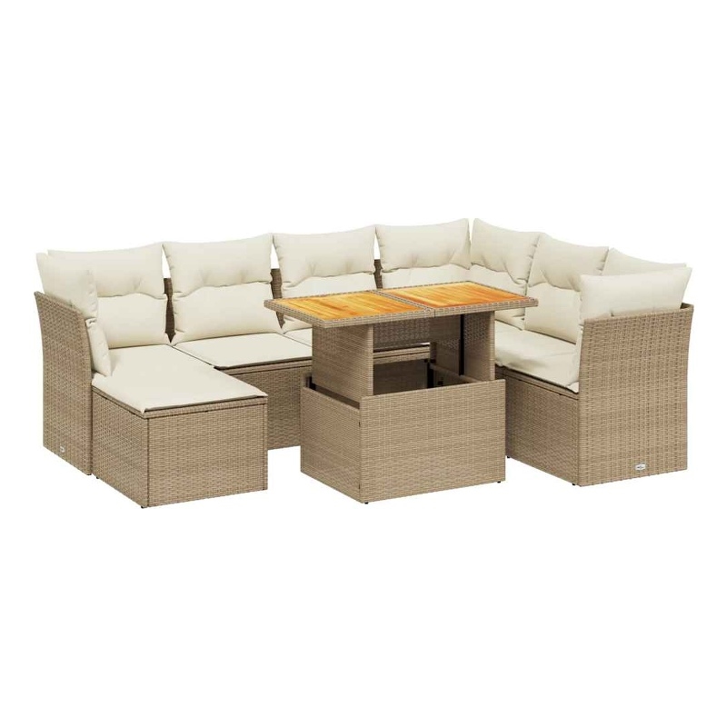 vidaXL 8 Piece Solid Acacia Wood Small Sofa Set in Beige