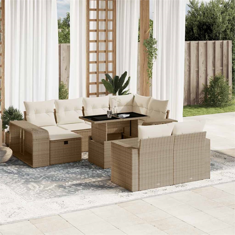 vidaXL 11 Piece Steel Large Sofa Set in Beige