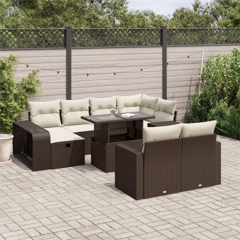vidaXL 11 Piece Poly Rattan Sofa Set in White/Brown/Cream