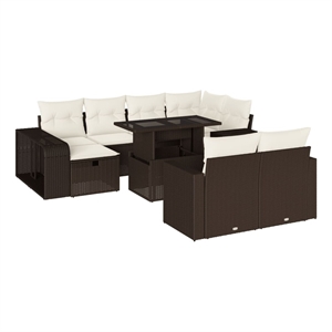 vidaXL 11 Piece Poly Rattan Sofa Set in White/Brown/Cream
