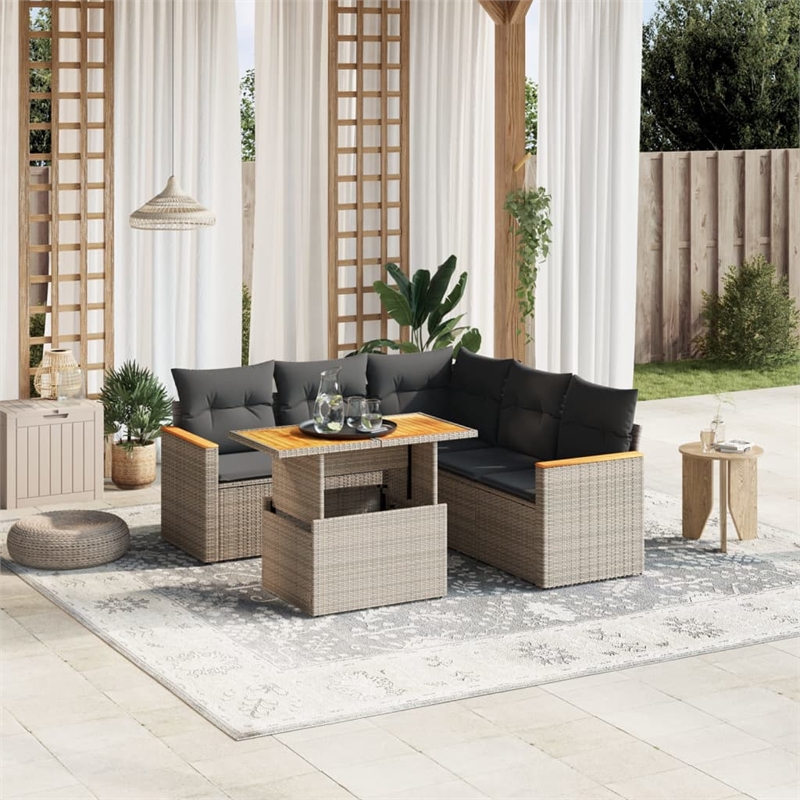 vidaXL 6 Piece Poly Rattan Sofa Set in Gray