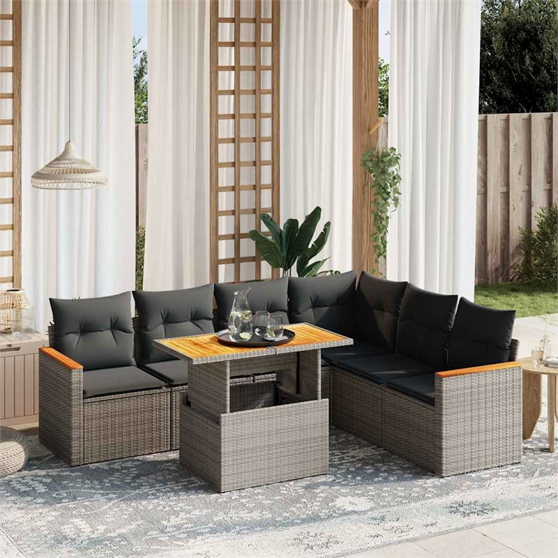 vidaXL 7 Piece Solid Acacia Wood Small Sofa Set in Gray
