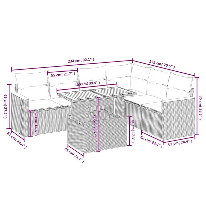 vidaXL 7 Piece Solid Acacia Wood Small Sofa Set in Gray