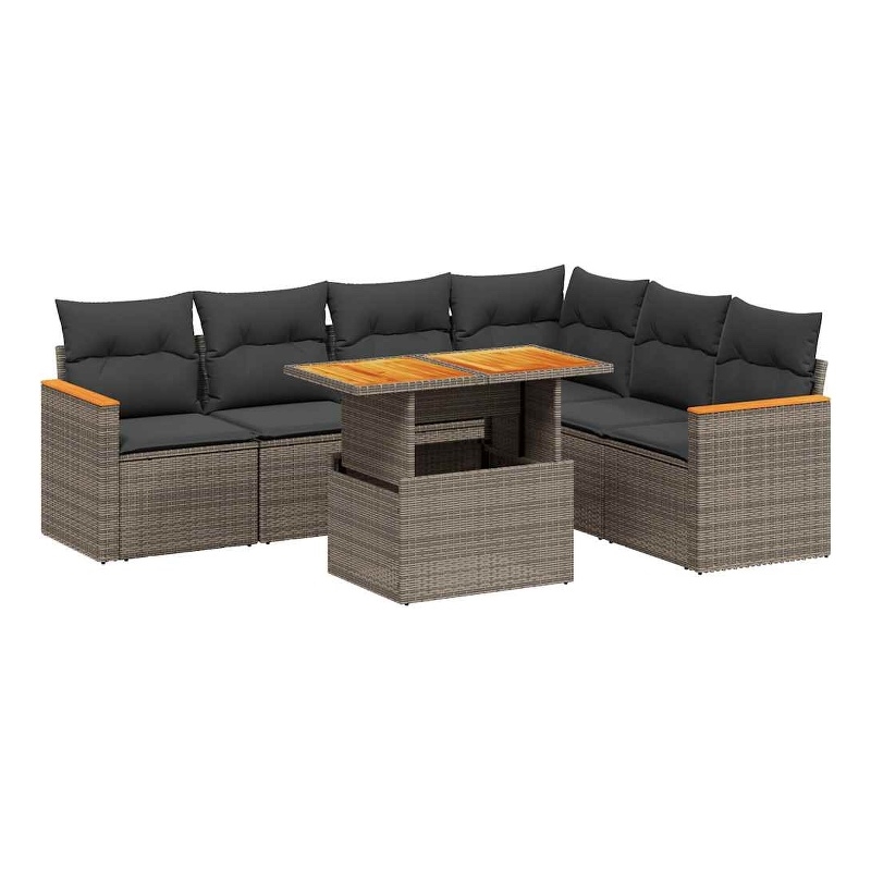 vidaXL 7 Piece Solid Acacia Wood Small Sofa Set in Gray