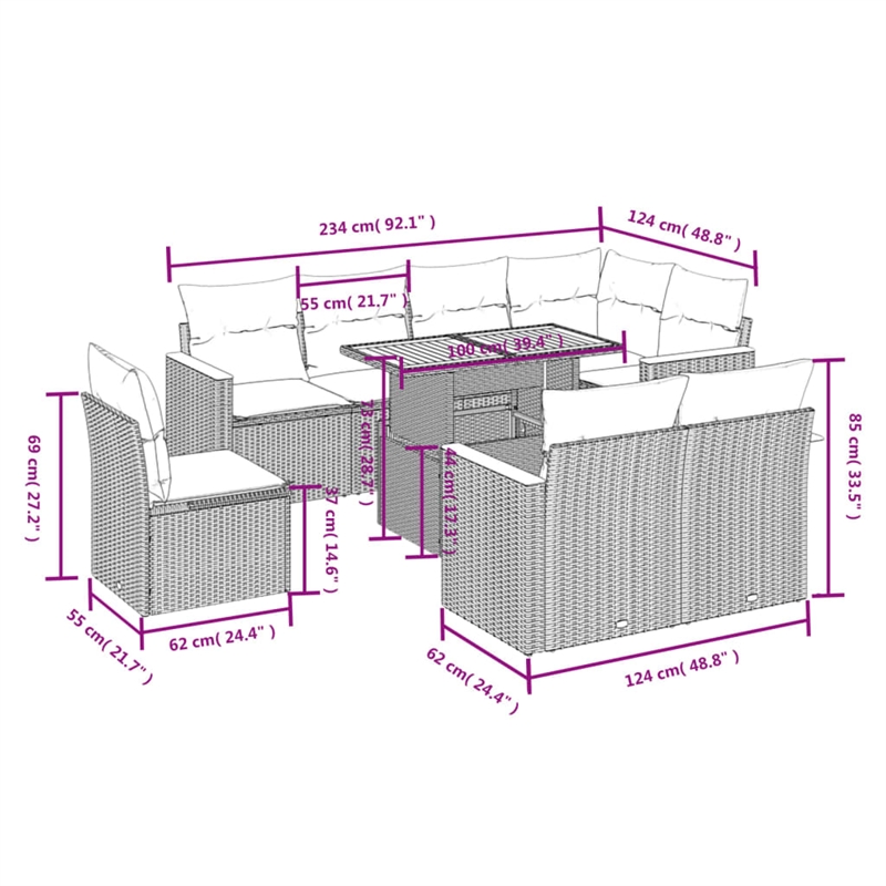 vidaXL 9 Piece Sofa Set in Gray/Beige