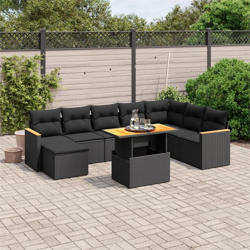 vidaXL 9 Piece Poly Rattan Large Sofa Set in Black