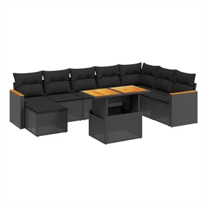 vidaXL 9 Piece Poly Rattan Large Sofa Set in Black