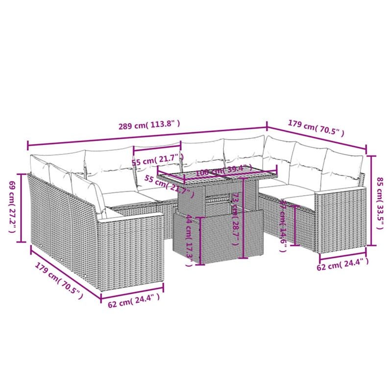 vidaXL 10 Piece Sofa Set in Black/White/Cream